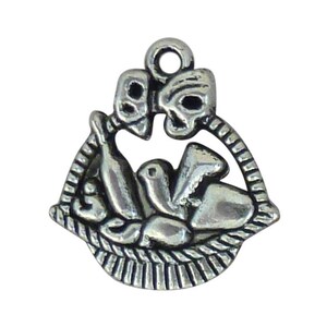 8 Silver Wine Basket Charm Pendant Double Sided by TIJC SP1329 image 7
