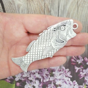 1 Silver Fish Charm Fishing Pendant 97x36mm by TIJC SP0999