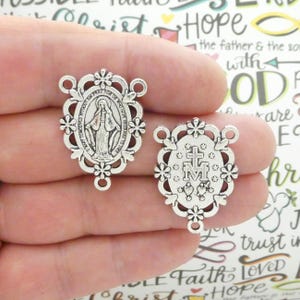 2 Silver Miraculous Medal Rosary Centerpiece by TIJC SP2247