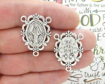 2 Silver Miraculous Medal Rosary Centerpiece by TIJC SP2247
