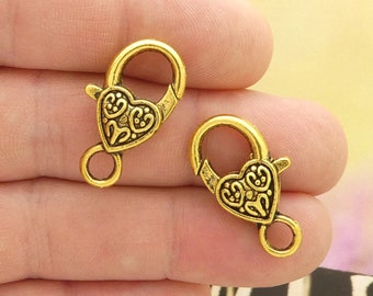 2 Gold Heart Lobster Clasp by TIJC GPLOB010