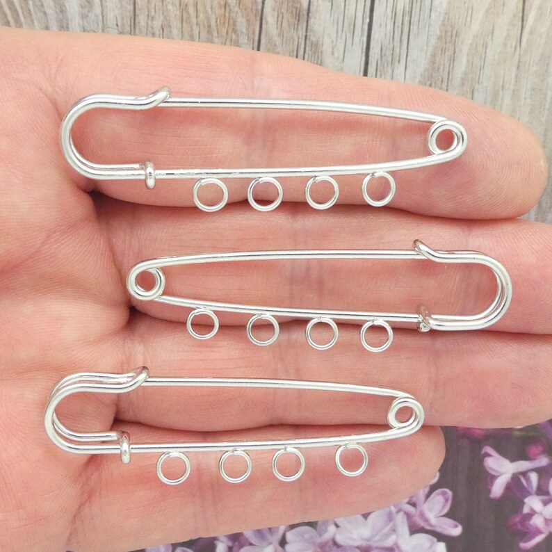 Bulk 6 Silver Safety Pin Charm Holder With 4 Loops 21x75mm by Etsy