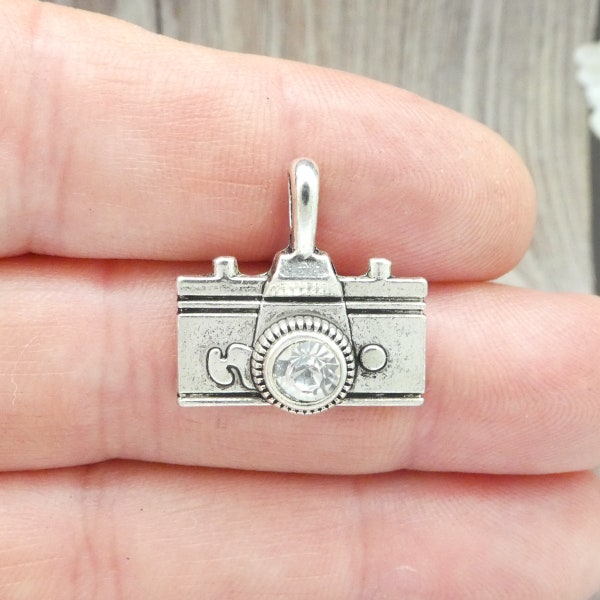 5 Silver Camera Charm with Crystal by TIJC SP0249