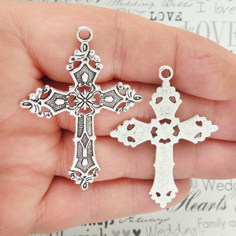 BULK 8 Ornate Cross Charm Pendant Silver by TIJC SP1844B Etsy