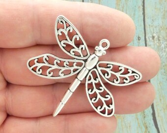 2 Filligree Silver Dragonfly Charm Pendant by TIJC SP2037