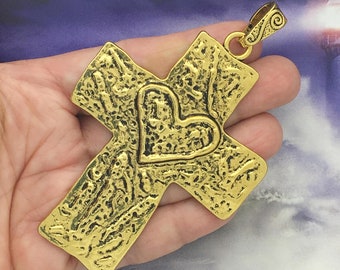 1 Hammered Cross Pendant Gold Large by TIJC SP1495