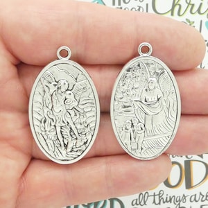 1 Silver Guardian Angel and St Michael Medal Pendant by TIJC SP1958