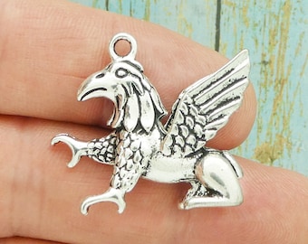 Sterling Silver Dragon Charm, Griffin Charm, Gryphon Jewelry, Dragon Jewelry