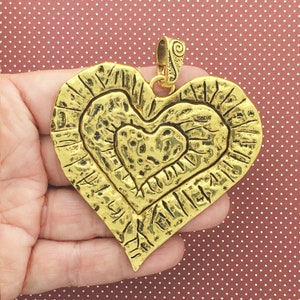 1 Heart Charm Pendant Hammered Gold by TIJC SP1550 image 1