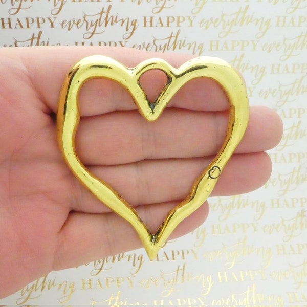 1 Gold Open Heart Charm Pendant Large by TIJC SP2192