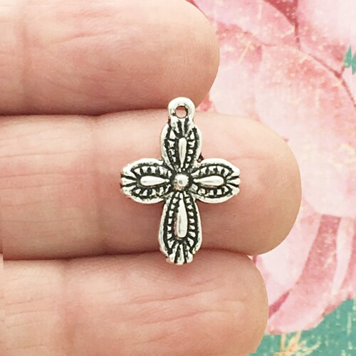 12 Hammered Silver Cross Charm Small by TIJC SP1140 Etsy
