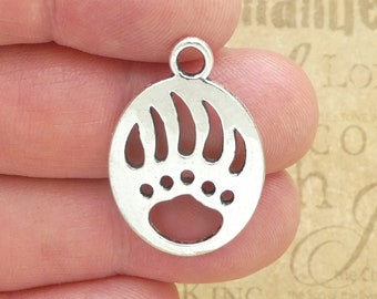 BULK 15 Silver Bear Claw Charm Paw Print Pendant SP0085B