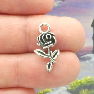 2 Silver Rose Charm Flower Pendant by TIJC SP2001