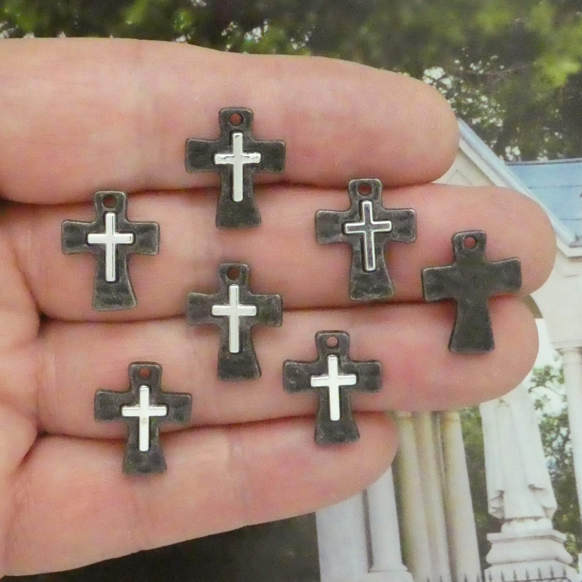 Bulk 8 Two Tone Cross Charm Pendant Gunmetal by TIJC SP2170B