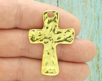 2 Hammered Gold Cross Charm Pendant by TIJC SP1744