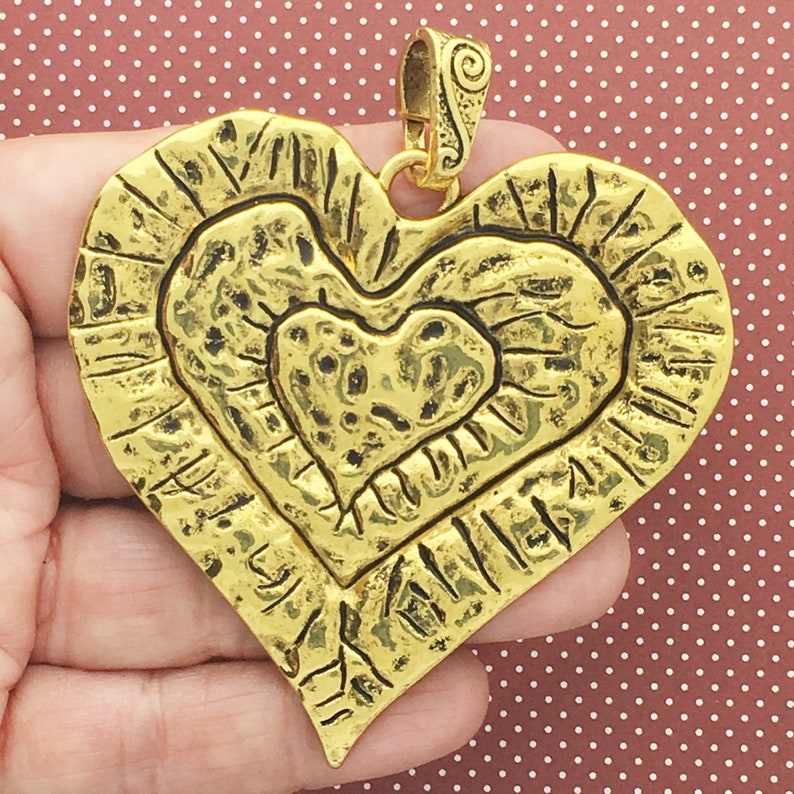 1 Heart Charm Pendant Hammered Gold by TIJC SP1550 image 3