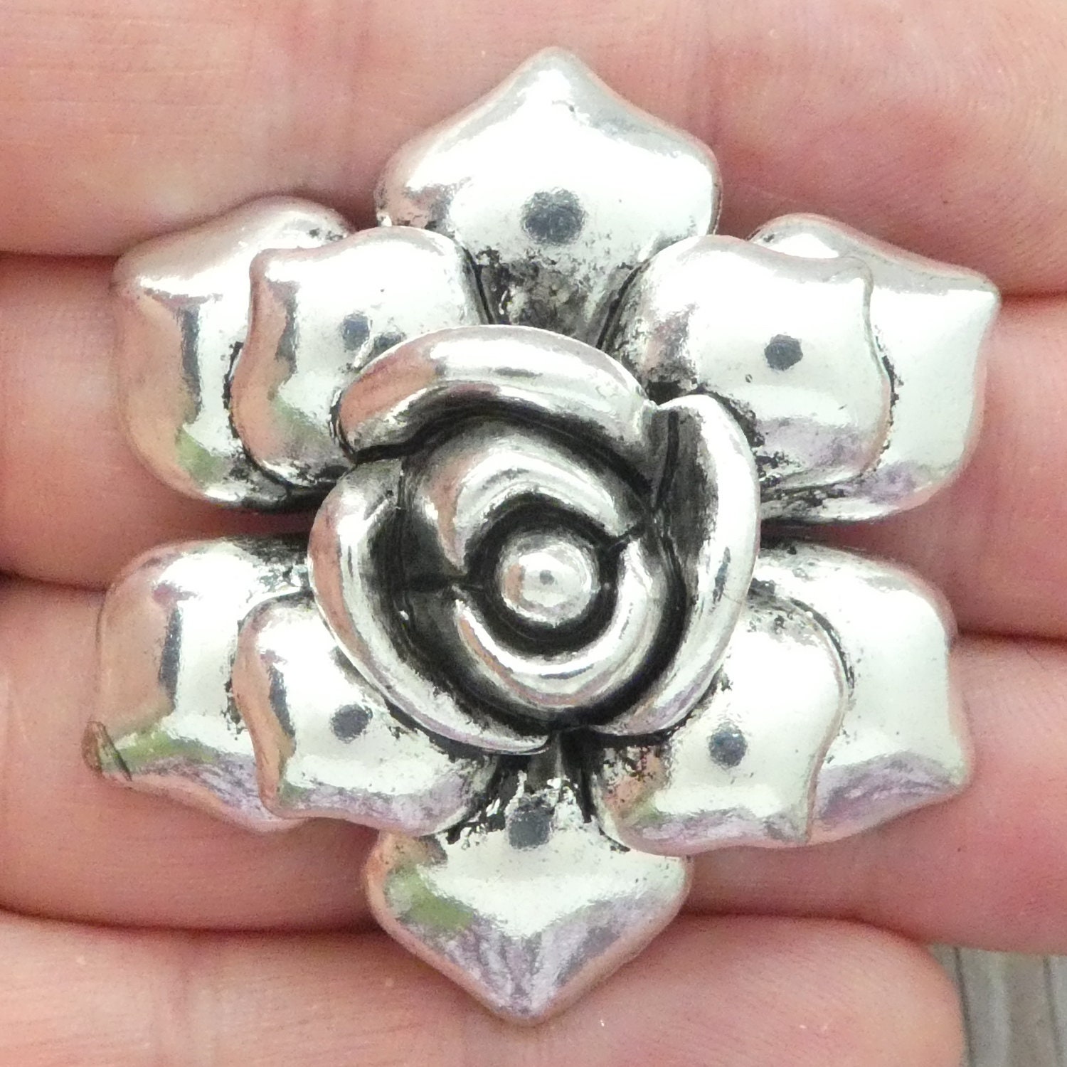 2 Silver Rose Charm Flower Pendant by TIJC SP2001