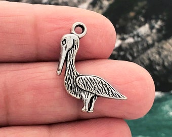 39mm Silver Yellow Plated Pelican Charm 