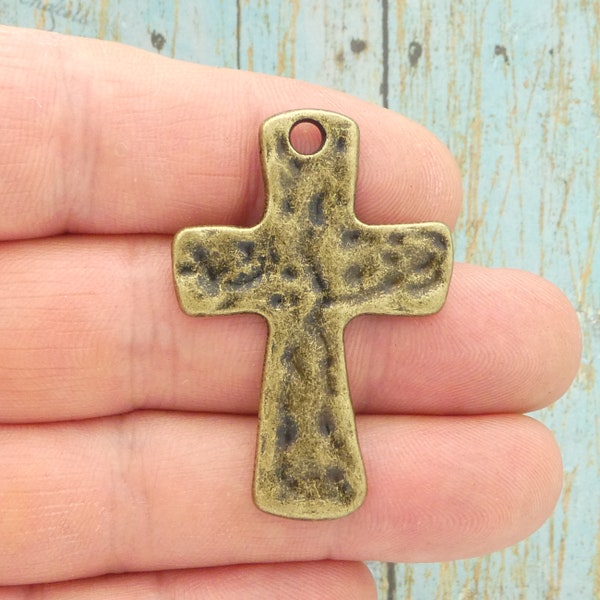 2 Hammered Bronze Cross Charm Pendant by TIJC SP1738