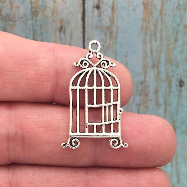 BULK 25 Bird Cage Charm Silver by TIJC SP1374B