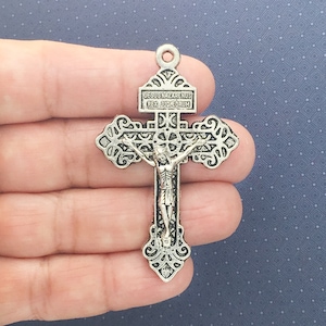 BULK 4 Silver Crucifix Cross Charm Pendant for Rosary Parts 56x34mm by TIJC SP0184B