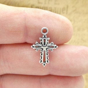 10 Small Silver Cross Charm Pendant by TIJC SP1829