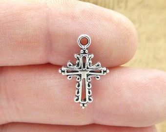 10 Small Silver Cross Charm Pendant by TIJC SP1829