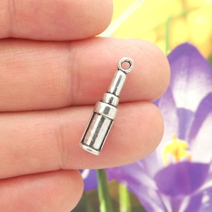 8 Ladies Silver Lipstick Charm 24x5mm by TIJC SP0533