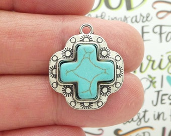 1 Southwest Turquoise Cross Charm Pendant Silver SP2230