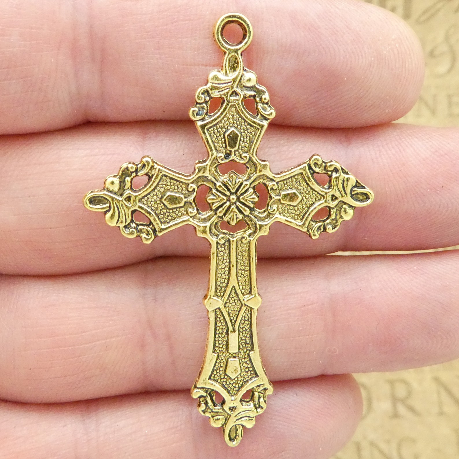 8 Bulk Gold Cross Charm Pendant Ornate Large by TIJC SP1841B Etsy