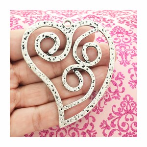 BULK 3 Silver Open Heart Charm Pendant by TIJC SP1001B