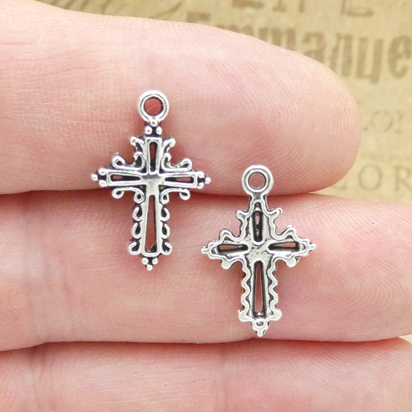 10 Small Silver Cross Charm Pendant by TIJC SP1829 Etsy