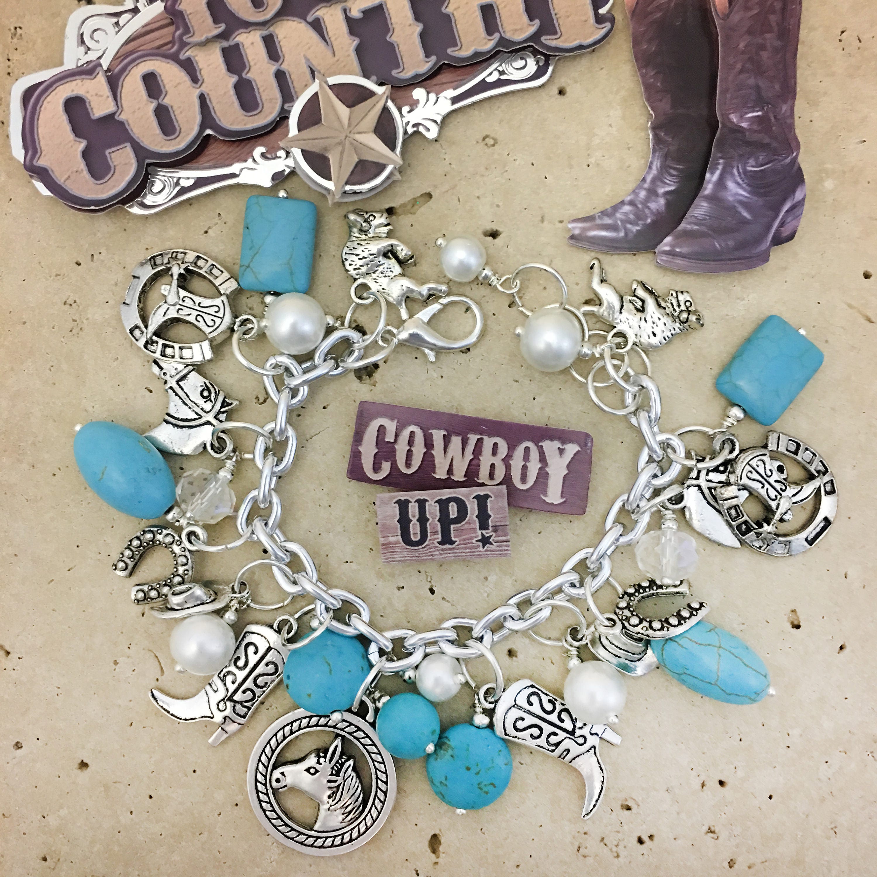 Horse Charm Bracelet Silver With Turquoise by TIJC SPBR008