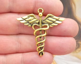 10k Yellow Gold Caduceus Charm Pendant 25mmx11mm 10k Yellow Gold Caduceus Charm Pendant 25mmx11mm