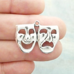 16 Silver Drama Mask Charms Bulk 23x31mm by TIJC SP2059B
