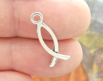 15 Christian Fish Charm Silver 21x9mm by TIJC SP1525