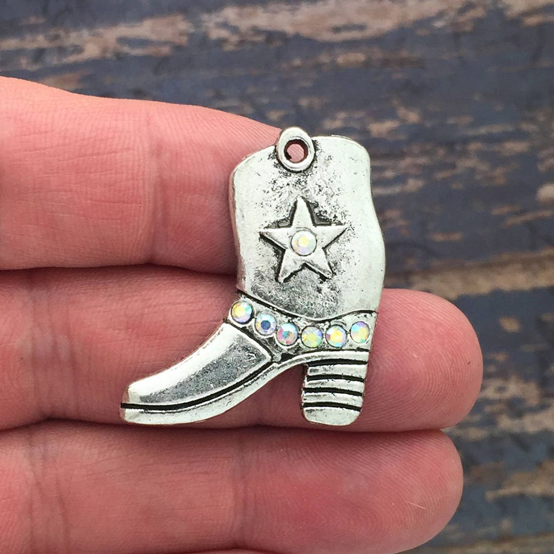 2 Cowboy Boot Charm Silver by TIJC SP1310 - Etsy