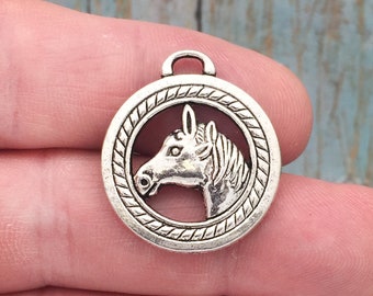 BULK 8 Horse Head Charm Silver by TIJC SP0295B