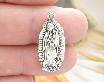 Our Lady of Guadalupe Cabochon Tibetan silver Glass Chain Pendant Necklace #3405