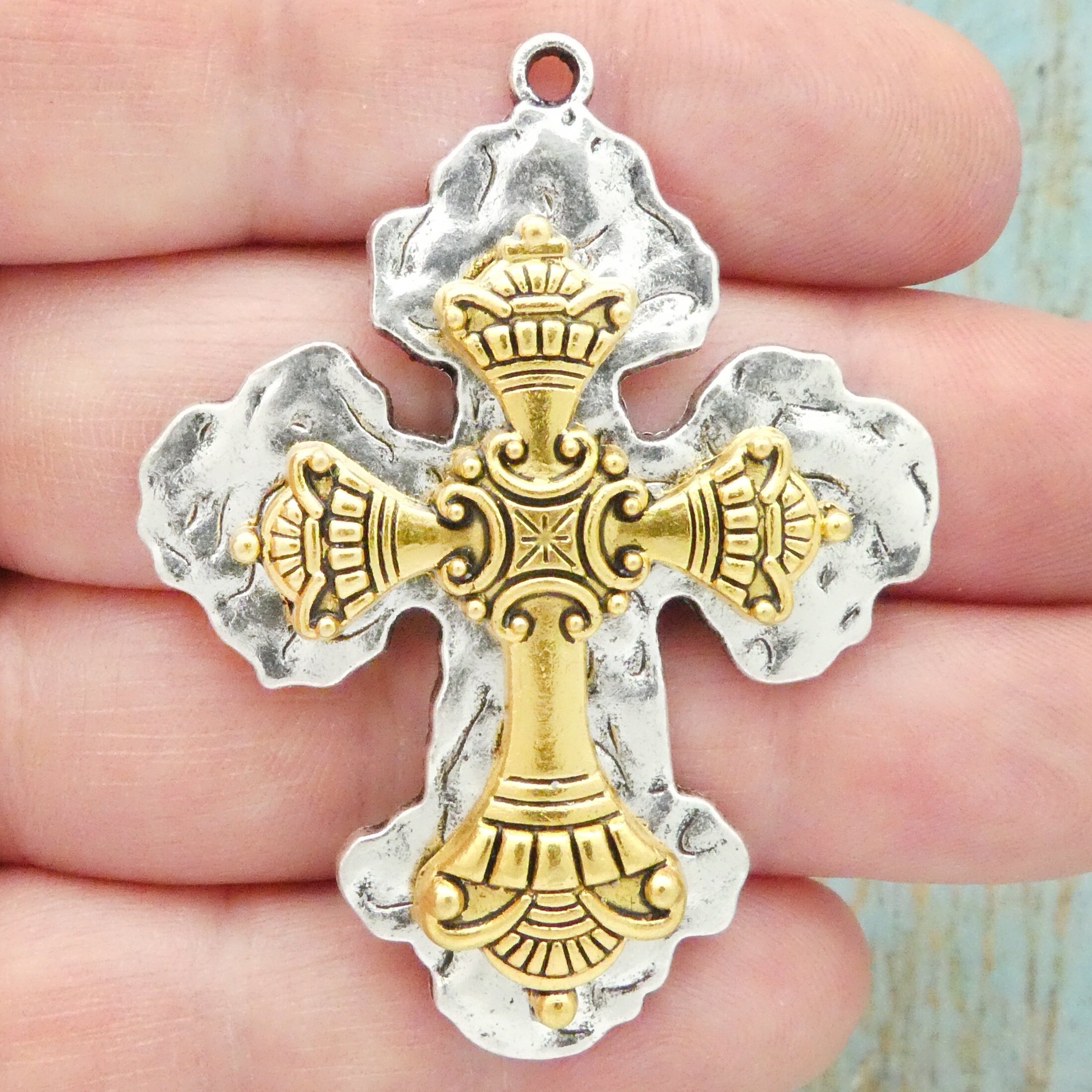 1 Hammered Cross Charm Pendant 59x46mm by TIJC SP0637 - Etsy