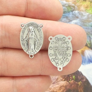 BULK 20 Silver Miraculous Medal Mary Rosary Centers and Parts 23x14mm by TIJC SP0359B