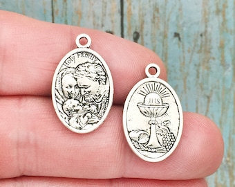 5 First Communion Charm Holy Family Medal Silver by TIJC SP0409