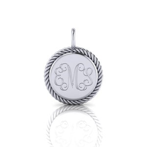 Personalized Round Sterling Silver Engraved Monogram Charm Pendant 07956in image 1