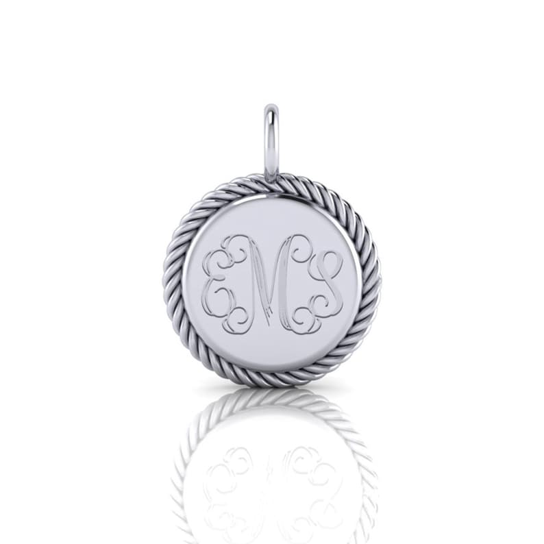 Personalized Round Sterling Silver Engraved Monogram Charm Pendant 07956in image 1