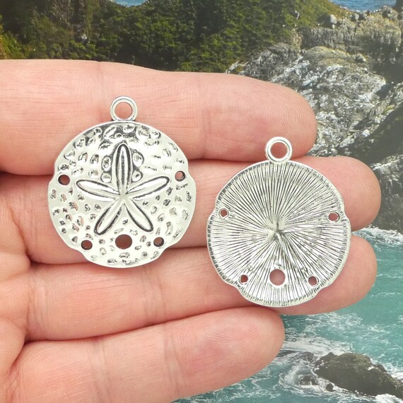 2 Silver Sand Dollar Charm Pendant by TIJC SP1002 Etsy Australia