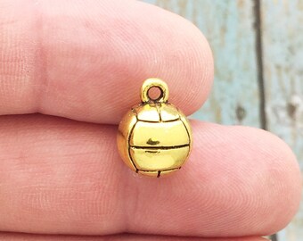 BULK 12 Volleyball Charm Pendant Gold by TIJC SP1230B