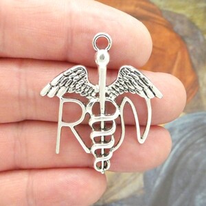 4 Silver RN Caduceus Charm Medical Pendant 44x37mm by TIJC SP1386