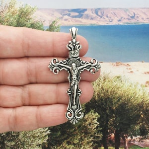 2 Silver Crucifix Cross Charm Pendant for Rosary Parts 60x33mm by TIJC SP1081