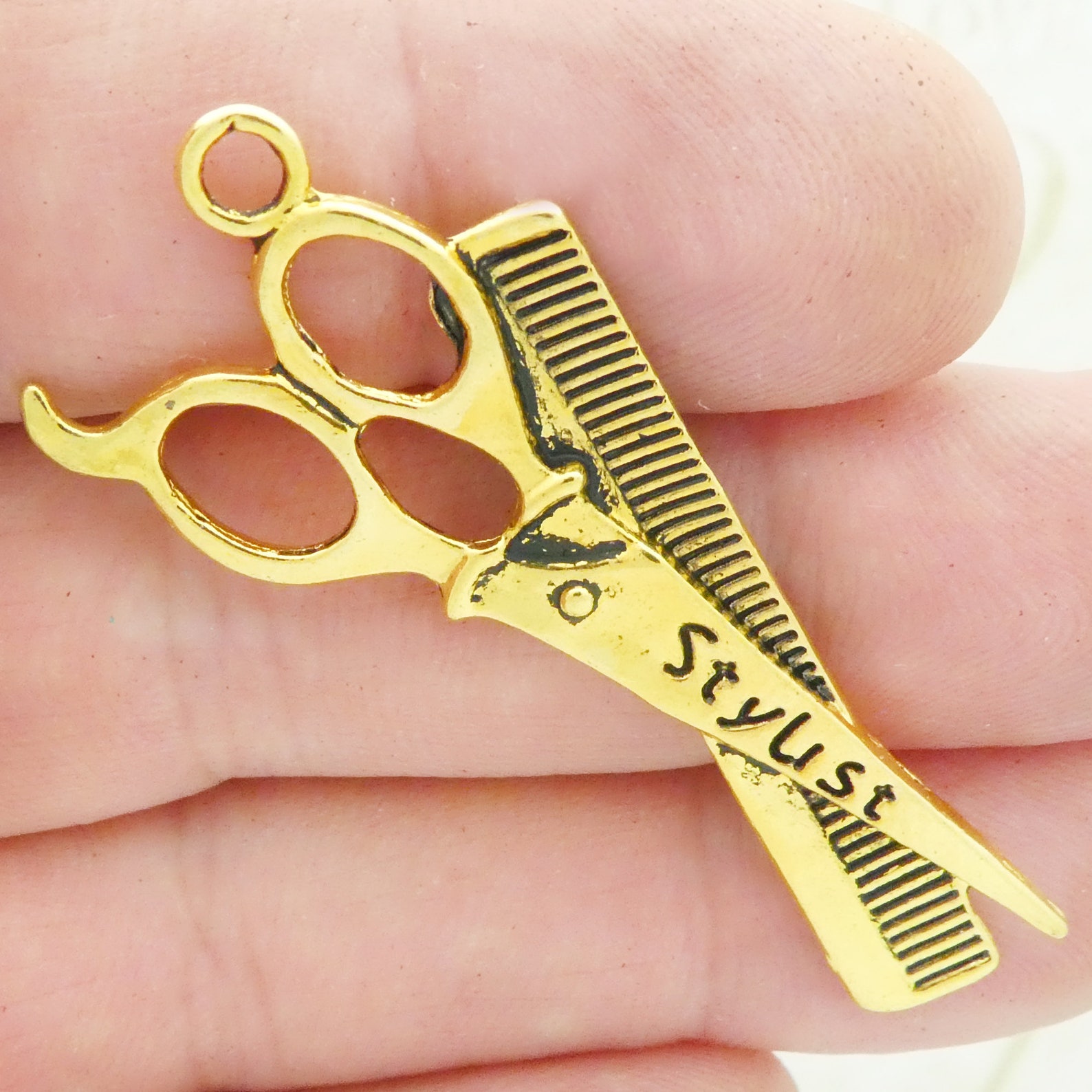 BULK 12 Gold Scissor and Comb Hair Stylist Charm 52x25mm by Etsy