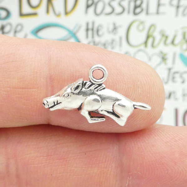 5 Silver Razorback Charm Hog Pendant Double Sided 16x20mm by TIJC SP0680